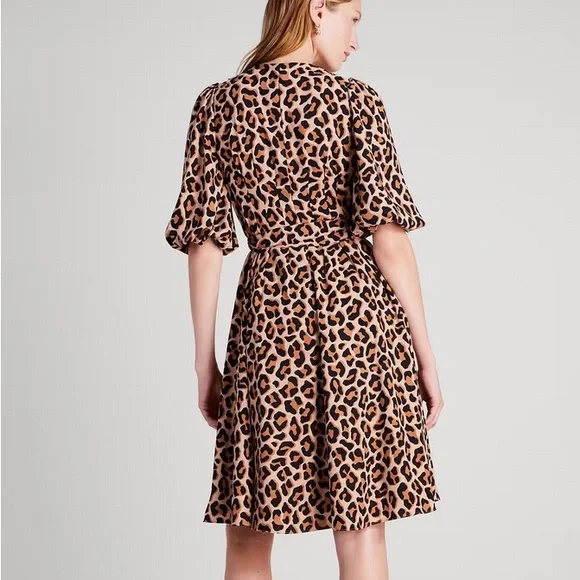 Kate Spade Brown Leopard Print Midi Wrap Dress - Picture 2 of 5